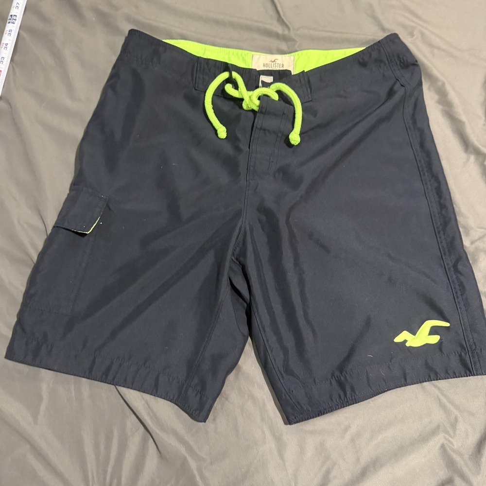 Hollister Shorts Mens L Blue Cargo Drawstring Microfiber Beach Swim Logo Trunks